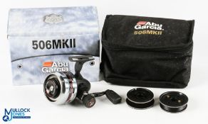 Abu Sweden 506 Mk II closed face spinning reel, runs very well, in original case/box with 2 spare