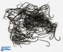 160+ Period Blind Eye Salmon Hooks, most are Japanned black single hooks