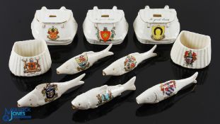 Chested Ware Fishing Related Items, of Creels, Fish, with noted makers of Shelly China, Willow