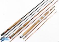 A Moore of Liverpool 8' 2 piece split cane fly rod, over whipped to butt section and 6