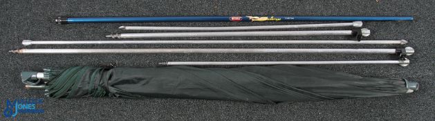 Collection of Red Rest Spike, Landing Net Handles Fishing Umbrella, with a rod handle by Mitchell