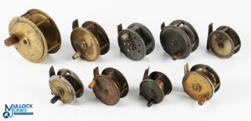 A collection of unnamed brass and brass/alloy plate wind reels, made up of: 1x 4