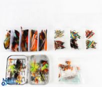 A large selection of salmon flies and tubes: R Wheatley slim alloy swing leaf tin, 5