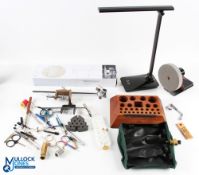 Fly tying tool set, comprising: K F Odames rotary vice and 'C' clamp. Unnamed small vice and 'C'