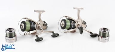 A pair of Okuma Spectrum SPB 50 fixed spool spinning reels - both with spare spools, good bails,