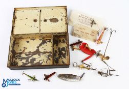 C Farlow Black Japanned Fly Box and Lures with two hinged door compartments to inside with oval