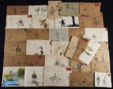 c1930 A collection of 37 ink and watercolour on envelopes of Fishing Humorous Sketches by Harry