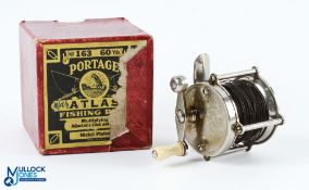 Atlas Portage No 163 nickel plated multiplying reel, line capacity 60 yds, on/off check, counter