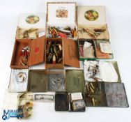 Period Fishing Bait, Plugs, Devon's, Hooks, Casts in cigar boxes/tins, a good selection in need of