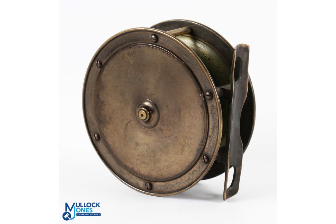 Hardy Bros all brass Hercules fly reel 4" spool with cream handle, 6 pillar frame with full ported - Image 2 of 2
