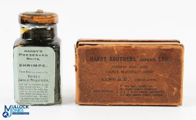 Hardy, Alnwick glass bottle of preserved Baits. Shrimps, bottle stands 4.25