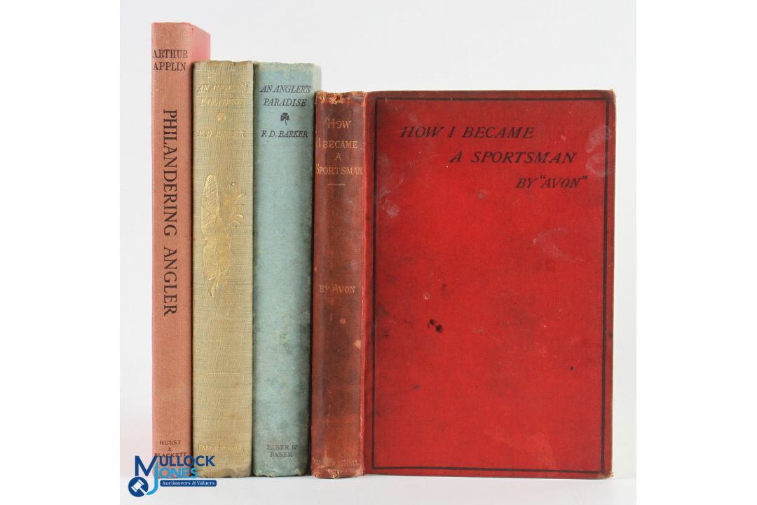 4 Period Fishing Books, to include an Angler's Paradise F D Barker 1929 x2, Philandering Angler
