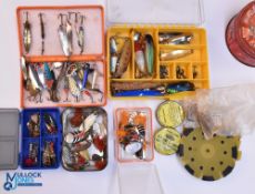 Fishing Tackle Lures, Spoons, Pegs, Hooks, Cast Holders, a good selection with makers of ABU, Mepps,