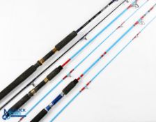 A collection of glass spinning rods, made up of: 2x Pegley Popular RD802 6' 2pc rods, no bag. 1x