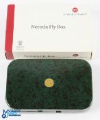 A fine Hardy Bros modern Neroda dry/wet fly box mottled green finish 6 ¼