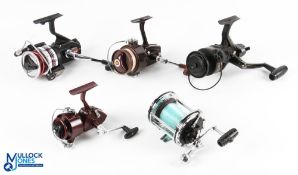 Daiwa J-25 fixed spool reel, good bail, runs well. Daiwa 7300A LHW fixed spool reel, bail frozen.