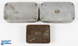 A collection of fly tins, comprising: Hardy Alnwick Richard Wheatley slim alloy tin 6