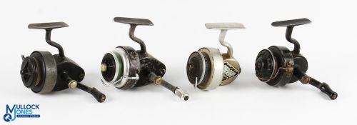 Four Redditch built vintage spinning reels: Allcock The Superb reel, half bail, black finish,