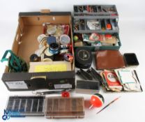 Fishing Tackle lot, a mixed lot of part used, line, cast, a tacklebox of tools, weights, floats -