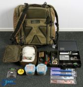 Fishing Korum Transition Compact Backpack. A multi pocket bag with coarse fishing contents, of shot,