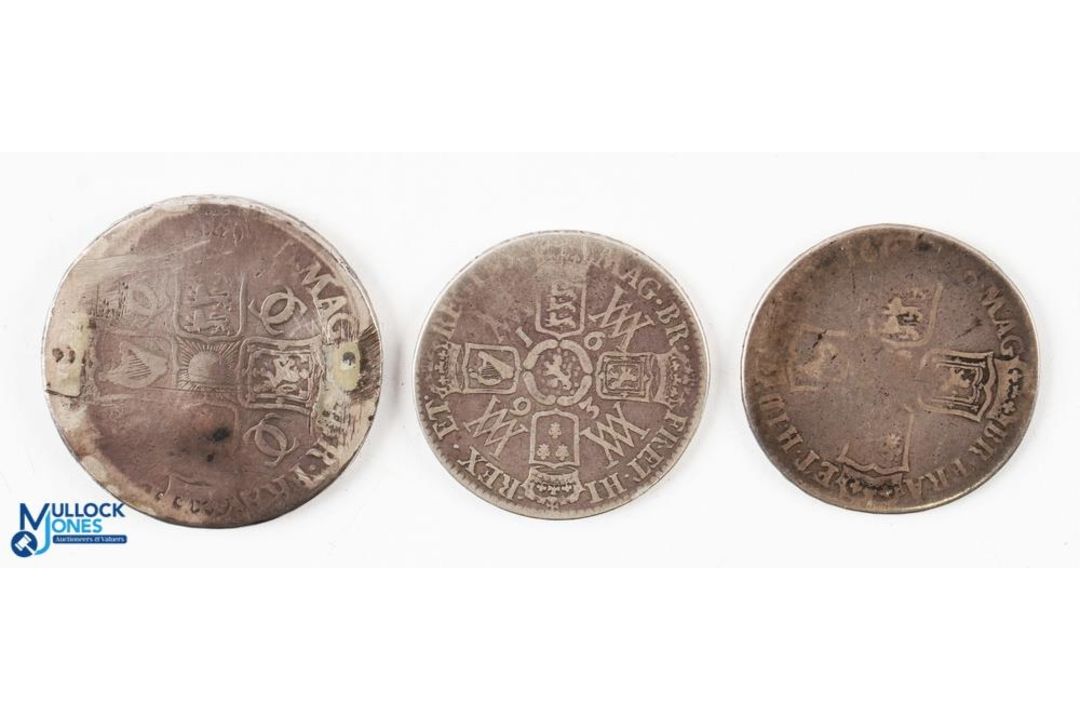 Charles II 1680 Silver Crown Coin worn with edge dents, date part legible, together with 1693 - Image 2 of 2