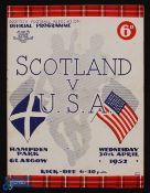 1952 Scotland v United States of America match programme at Hampden Park 30 April 1952, 6.30pm