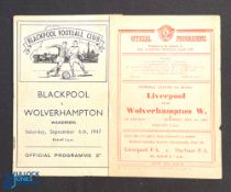 1947/48 Wolverhampton Wanderers Div. 1 away match programmes at Blackpool (6 September 1947), at