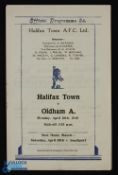 1948/49 Halifax Town v Oldham Athletic Div. 3 (N) match programme 18 April 1949; fair/good. (1)