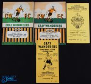 Selection of Cray Wanderers FC home match programmes 1956/57 Slade Green (FAAC), 1957/58 Tilbury,