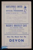 1956/57 FAC 3rd round Hartlepools Utd v Manchester Utd 4 page programme (no. 4419) 5th January 1957;