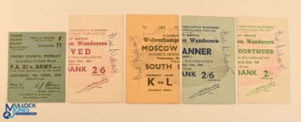 Five tickets - 6/4/1946 FA XI v Army, and four Wolverhampton Wanderers v Foreign opposition signed
