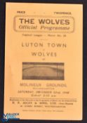 1945/46 Wolverhampton Wanderers v Luton Town War League North match programme 22 December 1945, 4