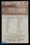 1954/55 Third Lanark v Motherwell Scottish Cup match programme 19 February 1955; slight mark,