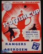 1953/54 Scottish FAC s/f Rangers v Aberdeen programme at Hampden Park 10 April 1954; NB The Dons won