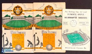 1950/51 FAC match programmes Wolverhampton Wanderers v Aston Villa 4th round (27 January 1951), v