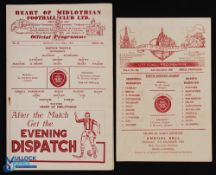 Selection of Hearts home programmes 1949/50 Partick Thistle, 1949/50 East of Scotland FA v Glasgow