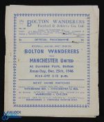 1946/47 Bolton Wanderers v Manchester Utd Div. 1 match programme Xmas Day 1946, fold out type,