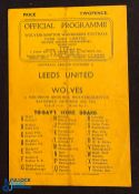 1946/47 Wolverhampton Wanderers v Leeds Utd Div. 1 match programme 19 October 1946, 4 pager, team