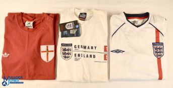 Three England FC football T-Shirts and shirts - an Adidas France 98 Official merchandise T-Shirt