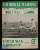 1950/51 Hibernian v Rangers Div. 'A' match programme 28 April 1951 at Easter Road; NB A virtual