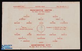 1944/45 Manchester Utd v Manchester City War League North match programme 18 November 1944, single