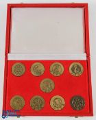 UEFA Coupe UEFA Commemorative Token/Medals, in fitted red case, 9 brass tokens 3.2cm diameter