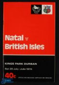 1974 British Lions v Natal Rugby Programme: 32pp compact and packed edition, VG