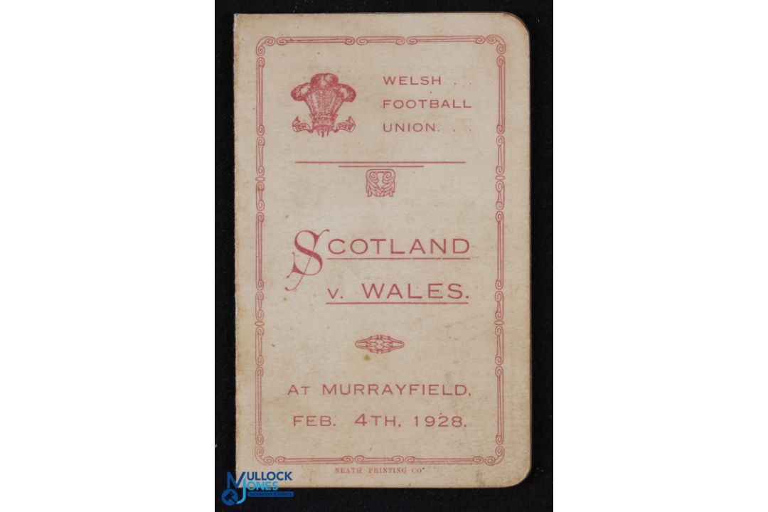 1928 Wales Rugby Itinerary to Scotland: Lovely little foldover buff & red foldover official