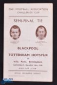 1948 FAC s/f programme Tottenham Hotspur v Blackpool at Villa Park 13 March 1948; slight crease,