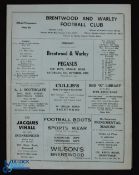 1953/54 Brentwood & Warley v Pegasus friendly match programme 31 October 1953 at The Hive, 4 page;
