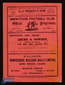 Pre-War 1933/1934 Brentford v Millwall Div. 2 match programme 9 December 1933; slight tear to cover,