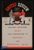 1951/52 Manchester Utd v Hibernian friendly match programme 29 March 1952; contains team photos