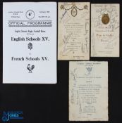 1923-8/1967 France Schools Signed Rugby Menus (4): France v Wales 1923, 1926 & 1928, all signed,