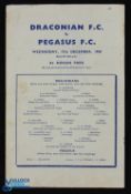 1958/59 Draconians FC (Wales) v Pegasus challenge match programme 17 December 1958 at Ninian Park